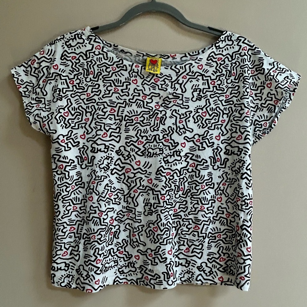 Keith Haring Artestar All Over Pattern Graphic Tee Top Black & White T-Shirt